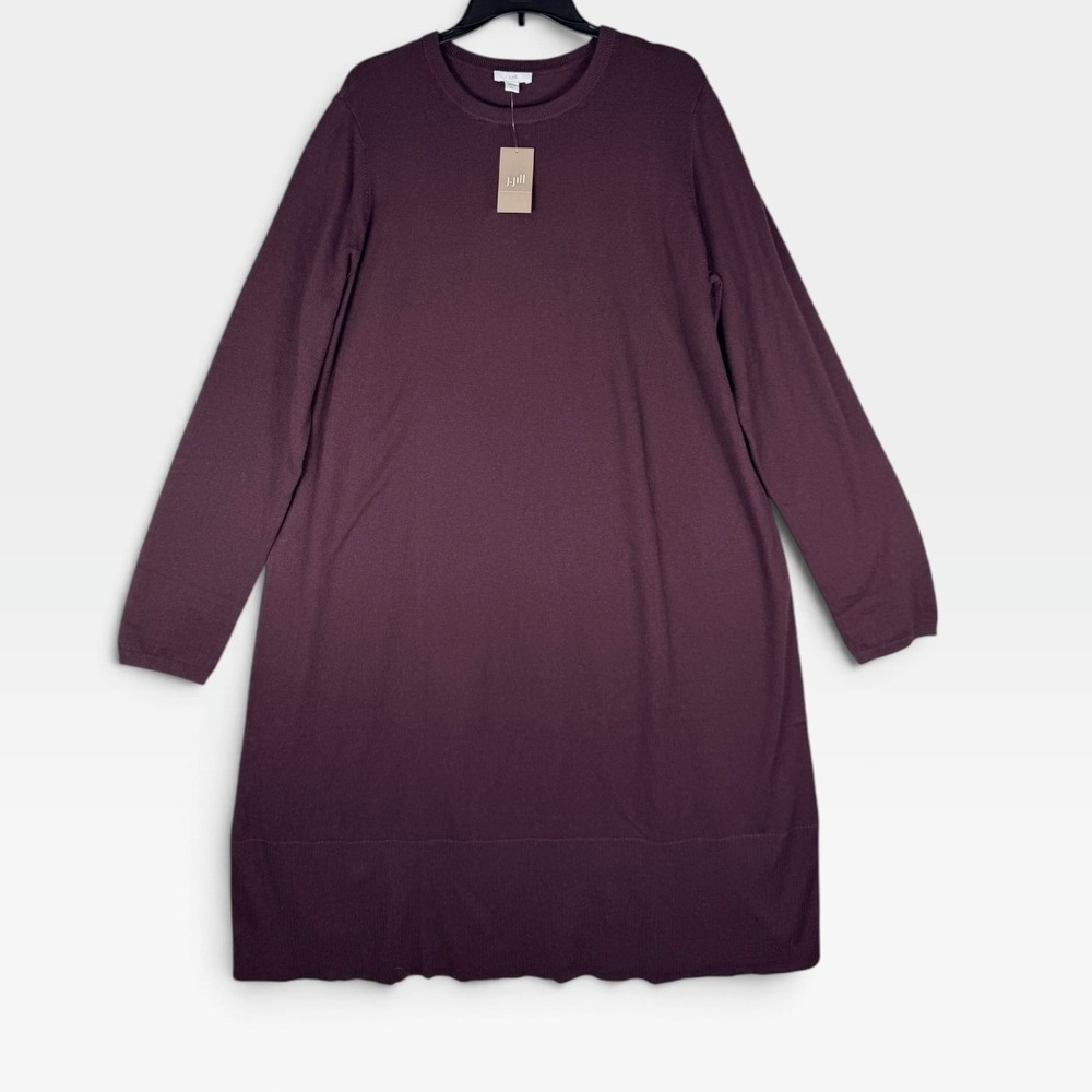 J. Jill Sweater Dress Women LT Tall Dark Fig Purple Cotton Blend Ribbed Hem NWT